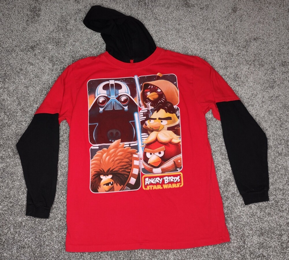 Angry Birds x Star Wars Shirt Boys L Red Black Graphic Hoodie Hooded Fifth Sun